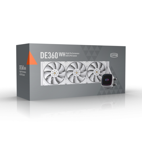 Система охлаждения/ Water Cooling System PCCooler DE360 WH (310W, 360mm, White, ARGB Pump/ Fans: 3x120mm, 71.86CFM, 33.8dBA, 1850RPM/ Pump height 55mm, 28dBA, 3200RPM, Rad thickness 27mm/ S: 1851, 1700, 1200, 20XX, 115X, AM5, AM4)