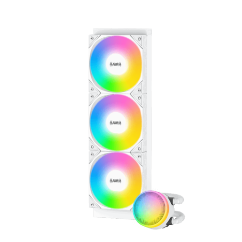 Водяное охлаждение для процессора/ Water Cooling System SAMA L60 White (360mm, White, ARGB/ Fans: 3x120mm, 82.79CFM, 29dBA, 2000RPM/ Pump height 52mm, 29dBA, 2500RPM, Rad thickness 27mm/ S: 1851, 1700, 1200, 20XX, 115X, AM5, AM4)