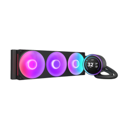Система жидкостного охлаждения для ПК/ Water Cooling System NZXT Kraken Elite 420 RGB (350W, 420mm, LED temp., Black/ Fans: 3x140mm, 98.61CFM, 34.5dBA, 2000RPM/ Pump height 65mm, 2800RPM, Rad thickness 27mm/ S: 1851, 1700, 1200, 115X, AM5, AM4)