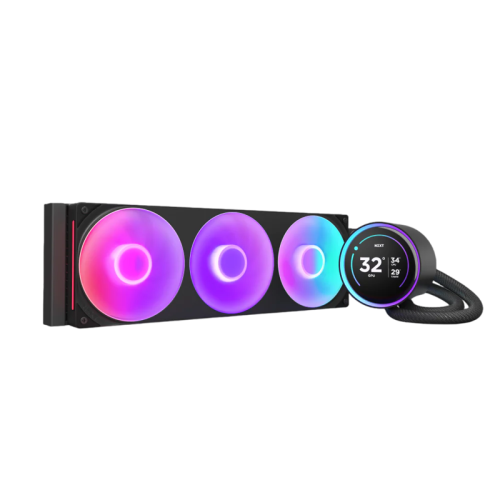Система жидкостного охлаждения для ПК/ Water Cooling System NZXT Kraken Elite 420 RGB (350W, 420mm, LED temp., Black/ Fans: 3x140mm, 98.61CFM, 34.5dBA, 2000RPM/ Pump height 65mm, 2800RPM, Rad thickness 27mm/ S: 1851, 1700, 1200, 115X, AM5, AM4)