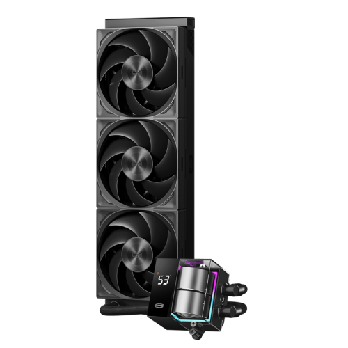 Система охлаждения/ Water Cooling System PCCooler DS360 Pro Digital BK (310W, 360mm, LED temp., Black, Fans: 3x120mm, 66CFM, 34.3dBA, 2200RPM/ Pump height 85mm, 15dBA, 2600RPM, Rad thickness 27mm/ S: 1851, 1700, 1200, 115X, 20XX, AM5, AM4)