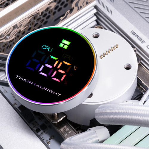 Система жидкостного охлаждения/ Water Cooling System Thermalright Frozen Magic 360 Digital V2 (360mm, LED temp., White, ARGB/ Fans: 3x120mm, 68.9CFM, 28.2dBA, 2000RPM/ Pump height 54.4mm, Rad thickness 27mm/ S: 1700, 1200, 1851, 115X, AM5, AM4)