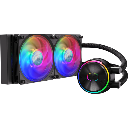 Система охлаждения/ Cooler Master MasterLiquid PL240 Flux (240W, 240mm, ARGB, fans:2x120mm/72.37CFM/32dBa/2300rpm, 1700/1200/115X/2066/2011-V3/2011/AM5/AM4/AM3/AM3+/AM2/AM2+/FM2/FM2+/FM1/TR4)