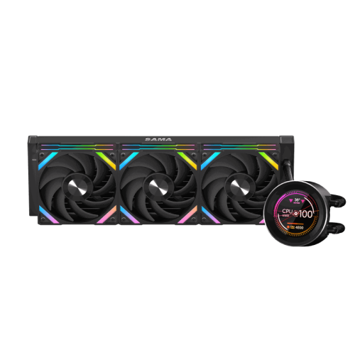 Водяное охлаждение для процессора/ Water Cooling System SAMA Q60 Black (360mm, LED temp., Black, ARGB/ Fans: 3x120mm, 86CFM, 30dBA, 2600RPM/ Pump height 64mm, 30dBA, 2800RPM, Rad thickness 27mm/ S: 1851, 1700, 1200, 20XX, 115X, AM5, AM4)