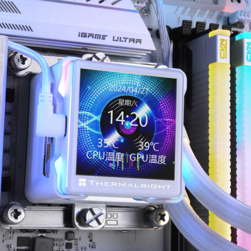 Система жидкостного охлаждения/ Water Cooling System Thermalright Elite Vision 360 (360mm, LED, White, ARGB/ Fans: 3x120mm, 69CFM, 27dBA, 2150RPM/ Pump height 63mm, Rad thickness 27mm/ S: 1700, 1200, 1851, 115X, 2011, 2066, AM5, AM4)