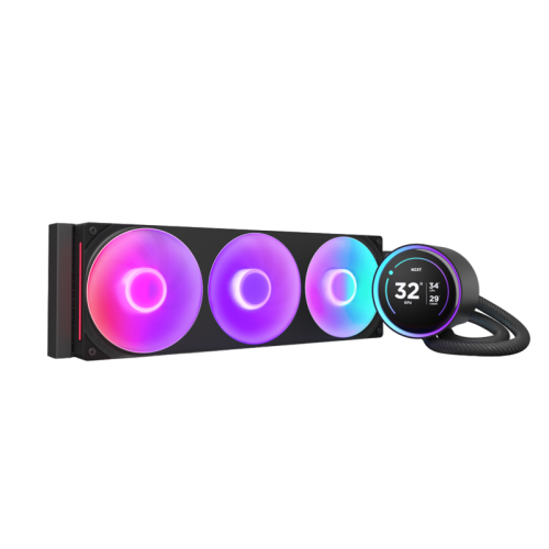 Система жидкостного охлаждения для ПК/ Water Cooling System NZXT Kraken Elite 360 RGB (270W, 360mm, LED temp., Black, RGB/ Fans: 1xF360 RGB Core Fan, 75.12CFM, 30dBA, 2400RPM/ Pump height 65mm, 2800RPM, Rad thickness 27mm/ S: 1851, 1700, 1200, 115X, AM5, 
