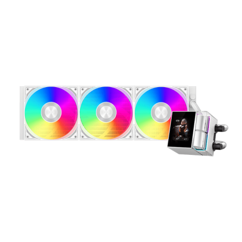 Система охлаждения/ Water Cooling System PCCooler DS360 ARGB Display WH (310W, 360mm, LED, White, ARGB/ Fans: 3x120mm, 90.56CFM, 39.8dBA, 2500RPM/ Pump height 65mm, 15dBA, 2600RPM, Rad thickness 27mm/ S: 1851, 1700, 1200, 115X, AM5, AM4)