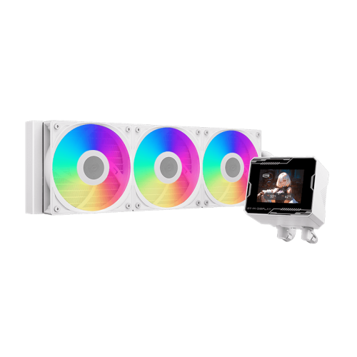 Система охлаждения/ Water Cooling System PCCooler GT360M ARGB Display WH (300W, 360mm, LED temp., White, ARGB/ Fans: 3x120mm, 75.8CFM, 33.7dBA, 2200RPM/ Pump height 85mm, 15dBA, 2600RPM, Rad thickness 27mm/ S: 1851, 1700, 1200, 115X, AM5, AM4)