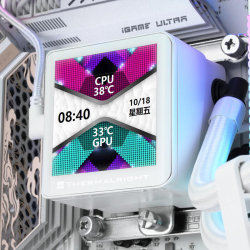 Система жидкостного охлаждения/ Water Cooling System Thermalright Frozen Vision 360 V2 (360mm, LED, White, ARGB/ Fans: 3x120mm, 69CFM, 27dBA, 2150RPM/ Pump height 60mm, 23dBA, 3000RPM, Rad thickness 27mm/ S: 1700, 1200, 1851, 115X, 2011, 2066, AM5, AM4)