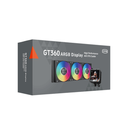 Система охлаждения/ Water Cooling System PCCooler GT360 ARGB Display BK (310W, 360mm, LED temp., Black, ARGB/ Fans: 3x120mm, 99CFM, 41.5dBA, 3000RPM/ Pump height 85mm, 15dBA, 2600RPM, Rad thickness 27mm/ S: 1851, 1700, 1200, 115X, AM5, AM4)