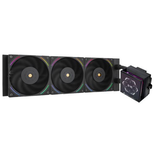 Водяное охлаждение для процессора/ Water Cooling System Thermalright Hyper Vision 360 (360mm, LED, Black, ARGB/ Fans: 3x120mm, 69CFM, 27dBA, 2150RPM/ Pump height 68mm, 6400RPM, Rad thickness 27mm/ S: 1700, 1200, 1851, 115X, 2011, 2066, AM5, AM4)