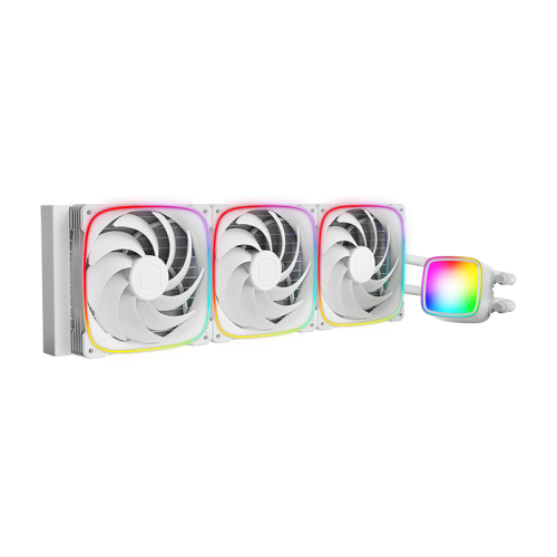 Система жидкостного охлаждения/ Water Cooling System Geometric Future Eskimo Pro 420 (300W, 420mm, ARGB, White/ Fans: 3x140mm, 91.15CFM, 34.0dBA, 2400RPM/ Pump height 54mm, 3500RPM, Rad thickness 27mm/ S: 1851, 1700, 1200, 115X, 2011, 2066, AM5, AM4)