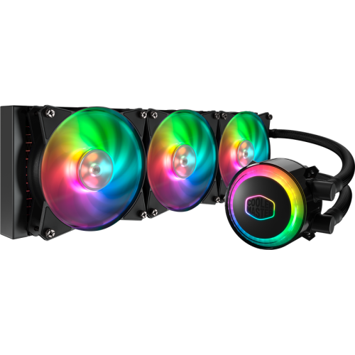 Система охлаждения/ Cooler Master MasterLiquid ML360R RGB (250W, 360mm, ARGB, fans: 3x120mm/66.7CFM/30dBa/2000rpm, 1200/115X/2066/2011-V3/2011/AM5/AM4/AM3/AM3+/AM2/AM2+/FM2/FM2+/FM1/1700 only with bracket)