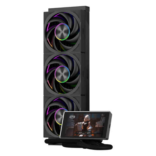 Система охлаждения/ Water Cooling System PCCooler DT360 Max ARGB Display BK (300W, 360mm, LED, Black, ARGB/ Fans: 3x120mm, 83CFM, 33.1dBA, 3000RPM/ Pump height 63mm, 15dBA, 2600RPM, Rad thickness 27mm/ S: 1851, 1700, 1200, 115X, AM5, AM4)