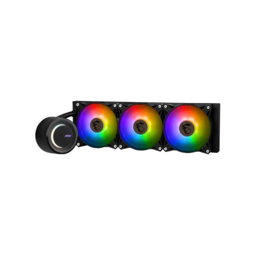 Система жидкостного охлаждения/ Water Cooling System MSI MAG CORELIQUID E360 (325W, 360mm, Black, ARGB/ Fans: 3x120mm, 75.04CFM, 32.5dBA, 1800RPM/ Pump 20dBA, 3000RPM, Rad thickness 27mm/ S: 1851, 1700, 1200, 115X, AM5, AM4, TR4,sTRx4)