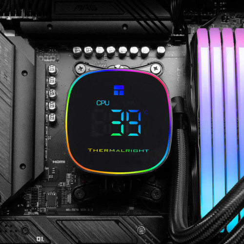 Система жидкостного охлаждения/ Water Cooling System Thermalright Frozen Horizon 240 Digital (240mm, LED temp., Black, ARGB/ Fans: 2x120mm, 68.9CFM, 28.2dBA, 2000RPM/ Pump height 53.2mm, Rad thickness 27mm/ S: 1700, 1200, 1851, 115X, AM5, AM4)