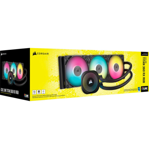 Система жидкостного охлаждения/ Water Cooling System Corsair iCUE LINK TITAN 360 RX RGB (360mm, Black, RGB/ Fans: 3x120mm, 73.5CFM, 36dBA, 2100RPM/ S: 1851, 1700, AM5, AM4)