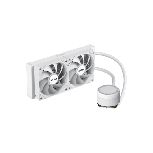Водяное охлаждение для процессора/ Water Cooling System SAMA L40 White (240mm, White, ARGB/ Fans: 2x120mm, 82.79CFM, 29dBA, 2000RPM/ Pump height 52mm, 29dBA, 2500RPM, Rad thickness 27mm/ S: 1851, 1700, 1200, 20XX, 115X, AM5, AM4)