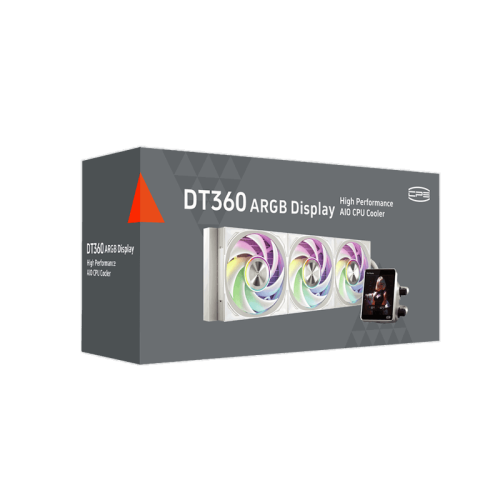 Система охлаждения/ Water Cooling System PCCooler DT360 ARGB Display WH (300W, 360mm, LED temp., White, ARGB/ Fans: 3x120mm, 83.83CFM, 3000RPM/ Pump height 62mm, 15dBA, 2600RPM, Rad thickness 27mm/ S: 1851, 1700, 1200, 115X, AM5, AM4)