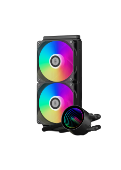 Система охлаждения/ Water Cooling System PCCooler DA240 V2 ARGB BK (270W, 240mm, LED, Black, ARGB/ Fans: 2x120mm, 80.74CFM, 36.5dBA, 2000RPM/ Pump height 54.3mm, 15dBA, 2600RPM, Rad thickness 27mm/ S: 1851, 1700, 1200, 115X, AM5, AM4)