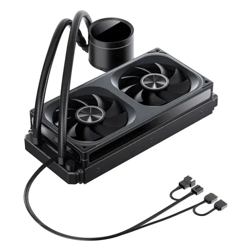Система жидкостного охлаждения/ Water Cooling System JONSBO TH-240 Black (260W, 240mm, LED temp., Black, ARGB/ Fans: 2x120mm, 62.4CFM, 37.3dBA, 2400RPM/ Pump height 72mm, 30dBA, 2400RPM, Rad thickness 27mm/ S: 1851, 1700, 1200, 115X, AM5, AM4)