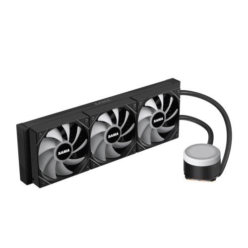 Водяное охлаждение для процессора/ Water Cooling System SAMA L60 Black (360mm, Black, ARGB/ Fans: 3x120mm, 82.79CFM, 29dBA, 2000RPM/ Pump height 52mm, 29dBA, 2500RPM, Rad thickness 27mm/ S: 1851, 1700, 1200, 20XX, 115X, AM5, AM4)