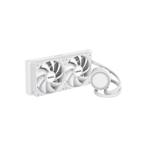 Водяное охлаждение для процессора/ Water Cooling System SAMA L40 White (240mm, White, ARGB/ Fans: 2x120mm, 82.79CFM, 29dBA, 2000RPM/ Pump height 52mm, 29dBA, 2500RPM, Rad thickness 27mm/ S: 1851, 1700, 1200, 20XX, 115X, AM5, AM4)