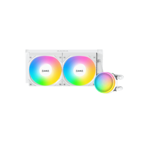 Водяное охлаждение для процессора/ Water Cooling System SAMA L40 White (240mm, White, ARGB/ Fans: 2x120mm, 82.79CFM, 29dBA, 2000RPM/ Pump height 52mm, 29dBA, 2500RPM, Rad thickness 27mm/ S: 1851, 1700, 1200, 20XX, 115X, AM5, AM4)