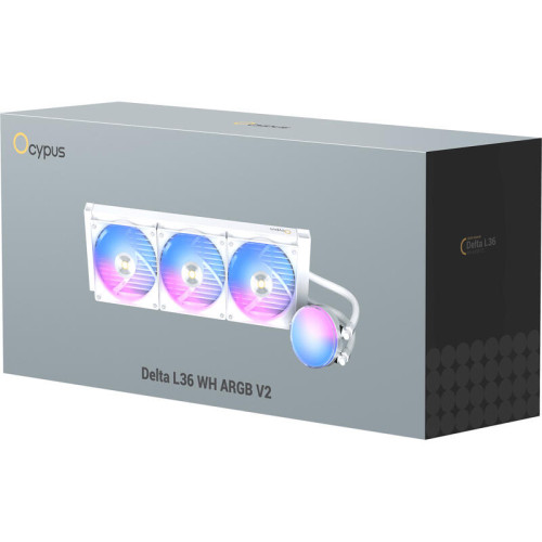 Система жидкостного охлаждения/ Water Cooling System Ocypus Delta L36 WH ARGB V2 (300W, 360mm, White, ARGB, Fans: 3x120mm, 73CFM, 2000RPM/ Pump height 60mm, 27dBA, 2650RPM, Rad thickness 27mm/ S: 1851, 1700, 1200, 115X, AM5, AM4)