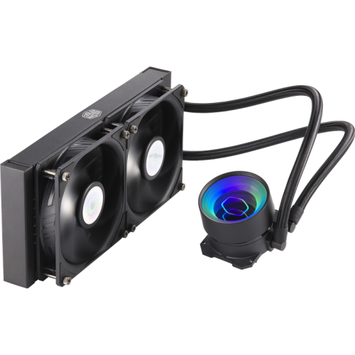 Система охлаждения/ Cooler Master MasterLiquid ML240 Mirror (210W, 240mm, ARGB, fans: 2x120mm/62CFM/27dBa/1800rpm, 1200/115X/2066/2011-V3/2011/AM5/AM4/AM3/AM3+/AM2/AM2+/FM2/FM2+/FM1/1700 only with bracket)