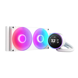 Система жидкостного охлаждения для ПК/ Water Cooling System NZXT Kraken Elite 280 RGB (250W, 280mm, LED temp., White/ Fans: 2x140mm, 98.61CFM, 34.5dBA, 2000RPM/ Pump height 65mm, 2800RPM, Rad thickness 27mm/ S: 1851, 1700, 1200, 115X, AM5, AM4)