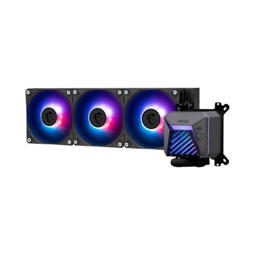 Система жидкостного охлаждения/ Water Cooling System MSI MAG CORELIQUID A15 360 (300W, 360mm, Black, ARGB/ Fans: 3x120mm, 64.89CFM, 28.7dBA, 2050RPM/ Pump 20dBA, 3400RPM, Rad thickness 27mm/ S: 1851, 1700, AM5, AM4)