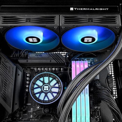 Система жидкостного охлаждения/ Water Cooling System Thermalright Aqua Elite 240 V6 (240mm, Black, ARGB/ Fans: 2x120mm, 70.84CFM, 29.8dBA, 2000RPM/ Pump height 53.5mm, 2800RPM, Rad thickness 27mm/ S: 1700, 1200, 1851, 115X, AM5, AM4)