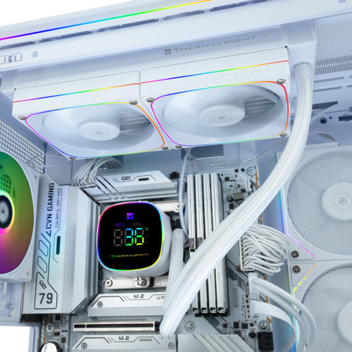 Система жидкостного охлаждения/ Water Cooling System Thermalright Frozen Horizon 240 Digital (240mm, LED temp., White, ARGB/ Fans: 2x120mm, 68.9CFM, 28.2dBA, 2000RPM/ Pump height 53.2mm, Rad thickness 27mm/ S: 1700, 1200, 1851, 115X, AM5, AM4)