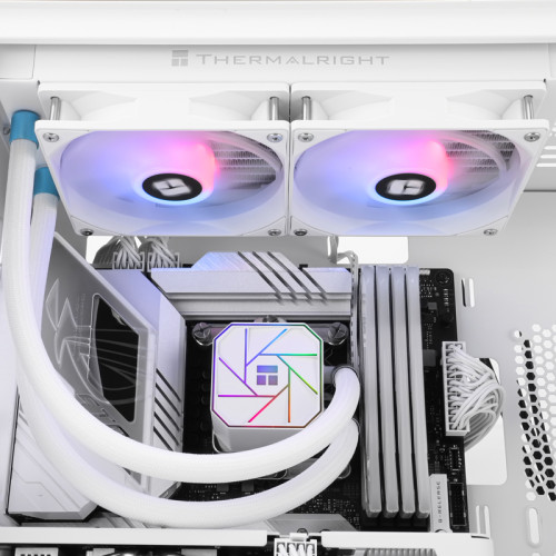 Водяное охлаждение для процессора/ Thermalright Aqua Elite 240 White Argb V3 (240mm, White, ARGB/ Fans: 2x120mm, 66.17CFM, 25.6dBA, 1500RPM/ Pump height 53mm, 23dBA, 3300RPM, Rad thickness 27mm/ S: 1200, 1700, 1851, 2011, 2066, 115X, AM4, AM5)