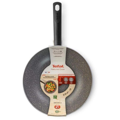 Сковорода ВОК (WOK)/ Сковорода ВОК (WOK) Tefal Natural Cook 04213628 круглая 28см покрытие: Mineralia+ non-stick ручка несъемная (без крышки) серый