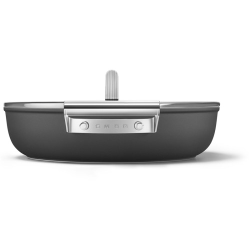 Посуда SMEG/ Глубокая сковорода с двумя ручками и крышкой, 28 см, черная