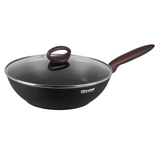 Сковорода ВОК (WOK)/ Сковорода ВОК (WOK) Rondell Tierno RDA-1581 круглая 28см покрытие: Xylan Plus ручка несъемная (с крышкой) черный