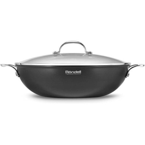 Сковорода ВОК (WOK)/ Сковорода ВОК (WOK) Rondell Elements RDA-114 круглая 32см покрытие: TriTitan ручка несъемная (с крышкой) черный