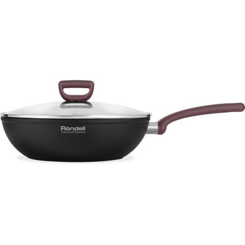 Сковорода ВОК (WOK)/ Сковорода ВОК (WOK) Rondell Fest RDA-1527 круглая 28см покрытие: Xylan Plus ручка несъемная (с крышкой) черный