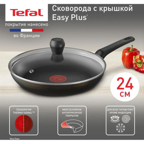 Сковорода/ Сковорода Tefal Easy Plus 04237924 круглая 24см ручка несъемная (с крышкой) черный (9100054100)