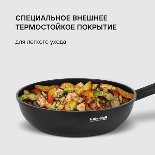 Сковорода ВОК (WOK)/ Сковорода ВОК (WOK) Rondell Trumpf RDA-1405 круглая 28см покрытие: Xylan Plus ручка несъемная (без крышки) черный
