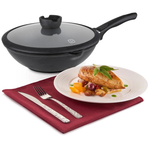 Сковорода ВОК (WOK)/ Сковорода ВОК (WOK) Rondell Escurion RDA-870 круглая 28см покрытие: антипригарное ручка съемная (с крышкой) черный