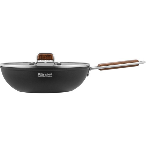Сковорода ВОК (WOK)/ Сковорода ВОК (WOK) Rondell Fjord RDA-1800 круглая 28см покрытие: Xylan Plus ручка несъемная (с крышкой) черный
