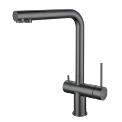 RIVELATO 1523513 PVD black однорычажный cмеситель для кухни Lugano L-обр. с краном питьевой воды D-35мм, поворотный излив, материал: латунь, цвет: черный