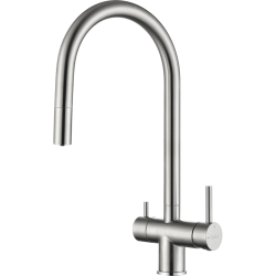 RIVELATO 2433505 BS однорычажный смеситель для кухни TREVI U-обр. с краном питьевой воды D-35мм, выдвижной излив, материал: латунь, цвет: нержавеющая сталь