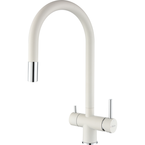 RIVELATO 2433505 brina cromo однорычажный смеситель для кухни TREVI U-обр. с краном питьевой воды D-35мм, выдвижной излив, материал: латунь, цвет: иней/хром