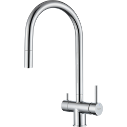 RIVELATO 2433505 cromo однорычажный смеситель для кухни TREVI U-обр. с краном питьевой воды D-35мм, выдвижной излив, материал: латунь, цвет: хром