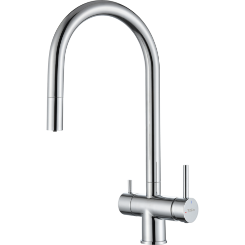 RIVELATO 2433505 cromo однорычажный смеситель для кухни TREVI U-обр. с краном питьевой воды D-35мм, выдвижной излив, материал: латунь, цвет: хром