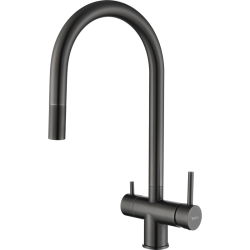 RIVELATO 2433505 PVD black однорычажный смеситель для кухни TREVI U-обр. с краном питьевой воды D-35мм, выдвижной излив, материал: латунь, цвет: черный